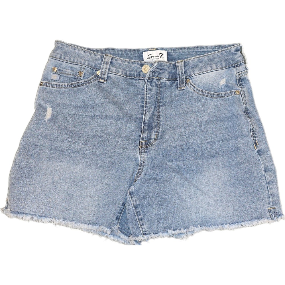 Seven7 High Rise Weekend Short Light Wash Distressed Denim Cut Off Size 10